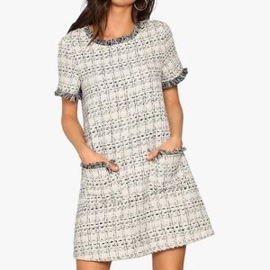 Black and White Tweed Dress w/ Pockets